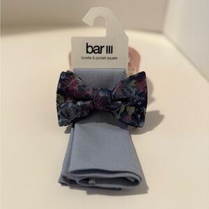 Bar III Navy and Pink Floral Pocket Square and Bow Tie Combo NWT